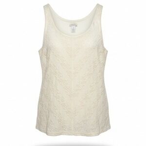 Chicos Lace Sheer Chevron Tank Top Cream Ivory Shell Size 1 Medium Boho Casual